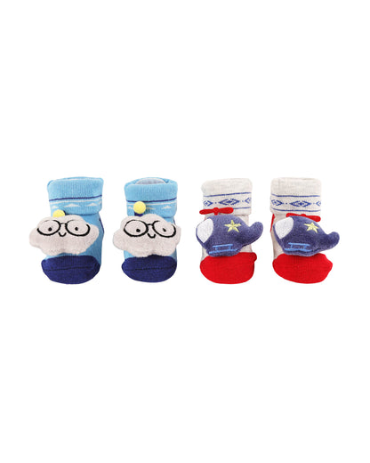 Kicks & Crawl Blue & Off White Socks-Cloud Chopper-Cotton-Pack of 2-For Infants