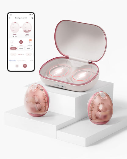 Momcozy Air 1 Ultra-Slim Double Wearable Breast Pump-Smart App with Personalized Suction & Speed Control, Wireless Charging Case with Real-Time Milk Tracking