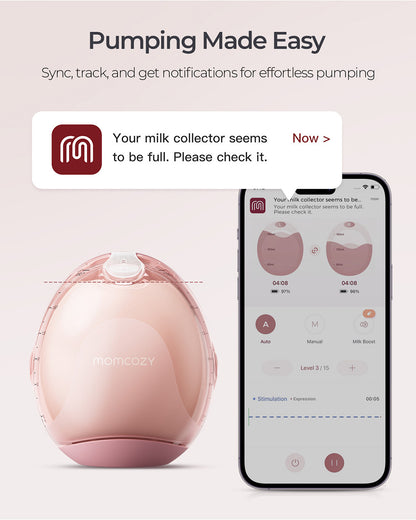 Momcozy Air 1 Ultra-Slim Double Wearable Breast Pump-Smart App with Personalized Suction & Speed Control, Wireless Charging Case with Real-Time Milk Tracking