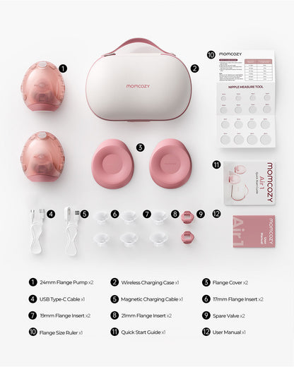 Momcozy Air 1 Ultra-Slim Double Wearable Breast Pump-Smart App with Personalized Suction & Speed Control, Wireless Charging Case with Real-Time Milk Tracking