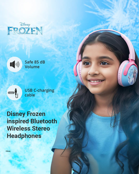 Volkano Disney Frozen Bluetooth Headphone-Musical Toy-Built-in Microphone with Swivel & Foldable Cups-Voice Assistant with Kids Safe 85dB Volume-3Y+