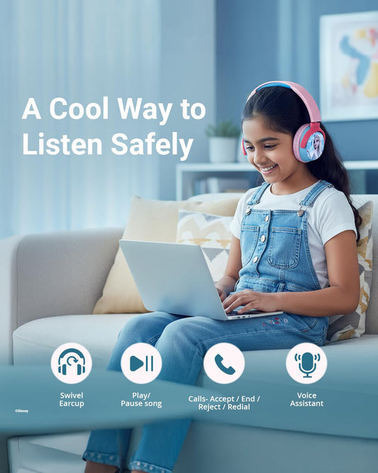 Volkano Disney Frozen Bluetooth Headphone-Musical Toy-Built-in Microphone with Swivel & Foldable Cups-Voice Assistant with Kids Safe 85dB Volume-3Y+