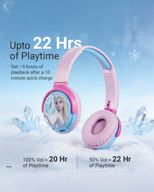 Volkano Disney Frozen Bluetooth Headphone-Musical Toy-Built-in Microphone with Swivel & Foldable Cups-Voice Assistant with Kids Safe 85dB Volume-3Y+