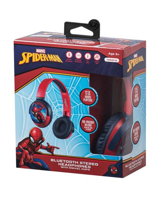 Volkano Marvel Spiderman Bluetooth Headphone-Musical Toy-Built-in Microphone with Swivel & Foldable Cups-Voice Assistant with Kids Safe 85dB Volume-3Y+