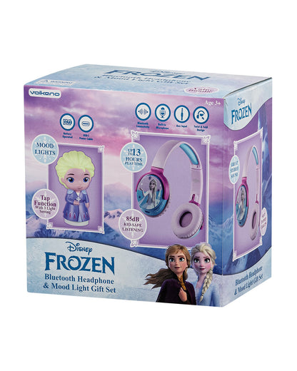 Volkano Disney Frozen Bluetooth Headphone with Elsa Character Mood Light-Musical Toy-Built-in Microphone with Swivel & Foldable Cups-Voice Assistant with Kids Safe 85dB Volume-3Y+