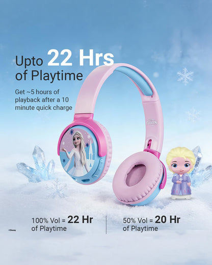 Volkano Disney Frozen Bluetooth Headphone with Elsa Character Mood Light-Musical Toy-Built-in Microphone with Swivel & Foldable Cups-Voice Assistant with Kids Safe 85dB Volume-3Y+