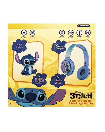 Volkano Disney Stitch Bluetooth Headphone with Character Mood Light-Musical Toy-Built-in Microphone with Swivel & Foldable Cups-Voice Assistant with Kids Safe 85dB Volume-3Y+
