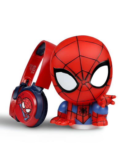 Volkano Marvel Spiderman Bluetooth Headphone with Character Mood Light-Musical Toy-Built-in Microphone with Swivel & Foldable Cups-Voice Assistant with Kids Safe 85dB Volume-3Y+