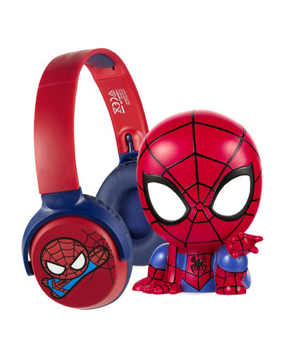 Volkano Marvel Spiderman Bluetooth Headphone with Character Mood Light-Musical Toy-Built-in Microphone with Swivel & Foldable Cups-Voice Assistant with Kids Safe 85dB Volume-3Y+