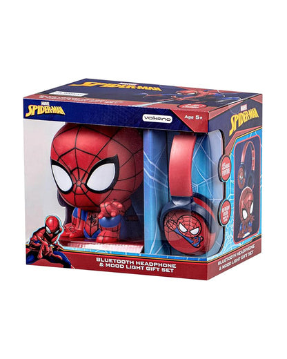 Volkano Marvel Spiderman Bluetooth Headphone with Character Mood Light-Musical Toy-Built-in Microphone with Swivel & Foldable Cups-Voice Assistant with Kids Safe 85dB Volume-3Y+