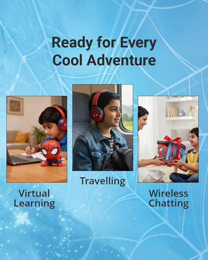 Volkano Marvel Spiderman Bluetooth Headphone with Character Mood Light-Musical Toy-Built-in Microphone with Swivel & Foldable Cups-Voice Assistant with Kids Safe 85dB Volume-3Y+