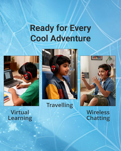 Volkano Marvel Spiderman 3D Bluetooth Headphone-Musical Toy-Built in Microphone with Foldable Earcups-RGB Lights with Kids Safe 85dB Volume-3Y+