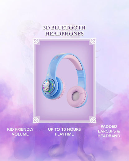 Volkano Disney Frozen 3D Bluetooth Headphone-Musical Toy-Built in Microphone with Foldable Earcups-RGB Lights with Kids Safe 85dB Volume-3Y+