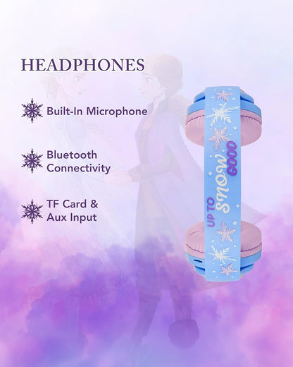 Volkano Disney Frozen 3D Bluetooth Headphone-Musical Toy-Built in Microphone with Foldable Earcups-RGB Lights with Kids Safe 85dB Volume-3Y+