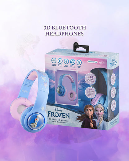 Volkano Disney Frozen 3D Bluetooth Headphone-Musical Toy-Built in Microphone with Foldable Earcups-RGB Lights with Kids Safe 85dB Volume-3Y+