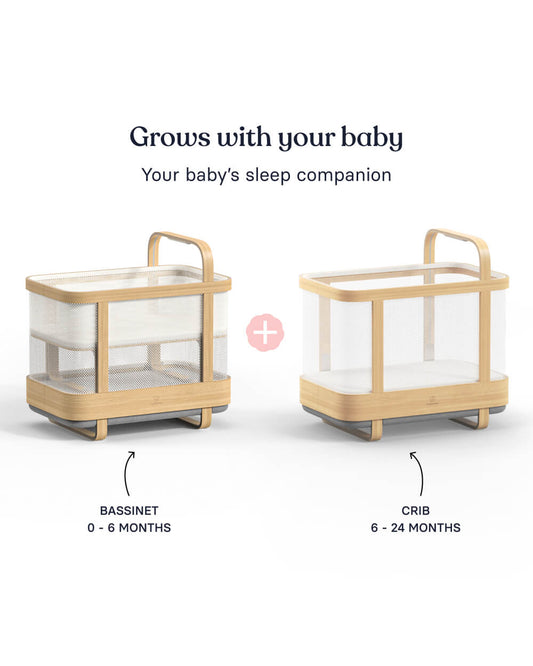 Cradlewise Convertible Smart Bassinet & Crib-ASTM F2194 Certified-Built In AI Monitor That Senses Early Wake Up Signs-1 Year Warranty-Includes VOC & PU Foam Free Mattress, Waterproof Mattress Cover, Fitted Sheet & Crib Mesh-For 0 to 2Y (Upto 15 Kg)