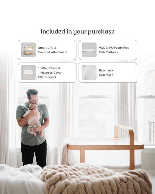 Cradlewise Convertible Smart Bassinet & Crib-ASTM F2194 Certified-Built In AI Monitor That Senses Early Wake Up Signs-1 Year Warranty-Includes VOC & PU Foam Free Mattress, Waterproof Mattress Cover, Fitted Sheet & Crib Mesh-For 0 to 2Y (Upto 15 Kg)
