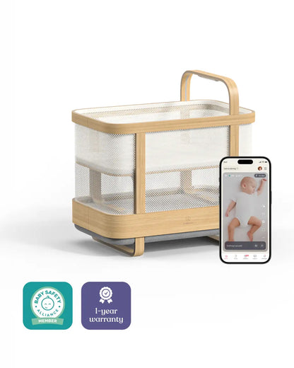 Cradlewise Convertible Smart Bassinet & Crib-ASTM F2194 Certified-Built In AI Monitor That Senses Early Wake Up Signs-1 Year Warranty-Includes VOC & PU Foam Free Mattress, Waterproof Mattress Cover, Fitted Sheet & Crib Mesh-For 0 to 2Y (Upto 15 Kg)