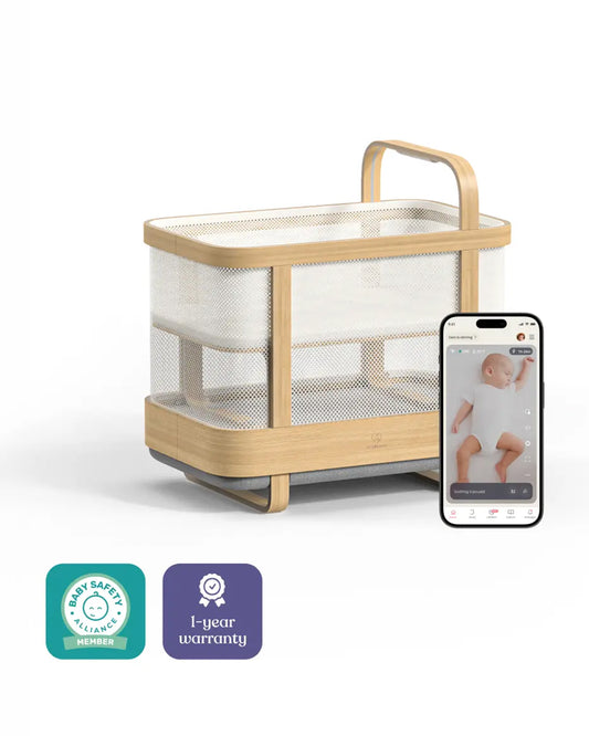 Cradlewise Convertible Smart Bassinet & Crib-ASTM F2194 Certified-Built In AI Monitor That Senses Early Wake Up Signs-1 Year Warranty-Includes VOC & PU Foam Free Mattress, Waterproof Mattress Cover, Fitted Sheet & Crib Mesh-For 0 to 2Y (Upto 15 Kg)