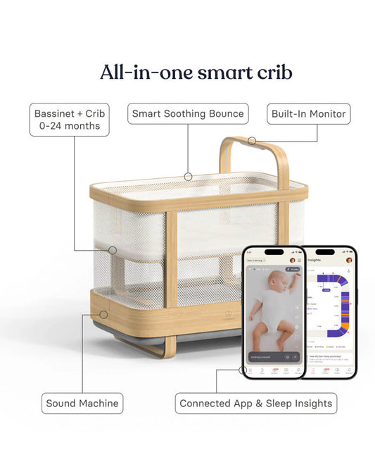 Cradlewise Convertible Smart Bassinet & Crib-ASTM F2194 Certified-Built In AI Monitor That Senses Early Wake Up Signs-1 Year Warranty-Includes VOC & PU Foam Free Mattress, Waterproof Mattress Cover, Fitted Sheet & Crib Mesh-For 0 to 2Y (Upto 15 Kg)
