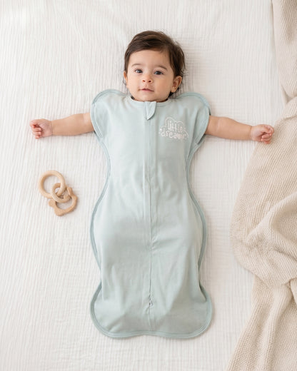 Twingle 100% Organic Cotton Sleeping Bag with Inbuilt Mittens-Snug Fit & Arms Up Design for Natural Body Posture-Zip Guard to Protect Baby's Chin & Neck-Two Way Zipper for Easy Diaper Change-Solid-Misty Blue-For Infants