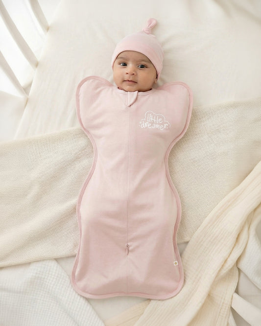 Twingle 100% Organic Cotton Sleeping Bag with Beanie-Snug Fit & Arms Up Design for Natural Body Posture-Zip Guard to Protect Baby's Chin & Neck-Two Way Zipper for Easy Diaper Change-Solid-Lotus-For Infants