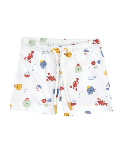 Chicco White & Yellow T-shirt & Shorts Set-Printed-Cotton-For Infants