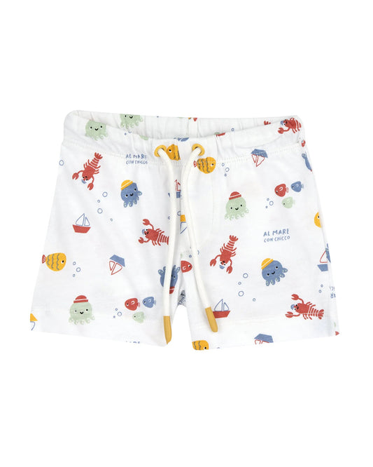 Chicco White & Yellow T-shirt & Shorts Set-Printed-Cotton-For Infants