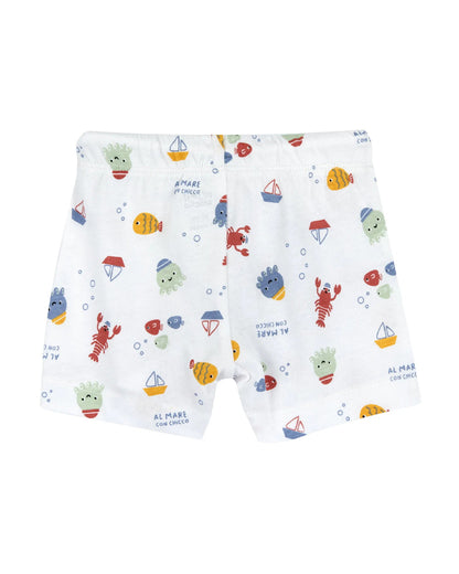 Chicco White & Yellow T-shirt & Shorts Set-Printed-Cotton-For Infants