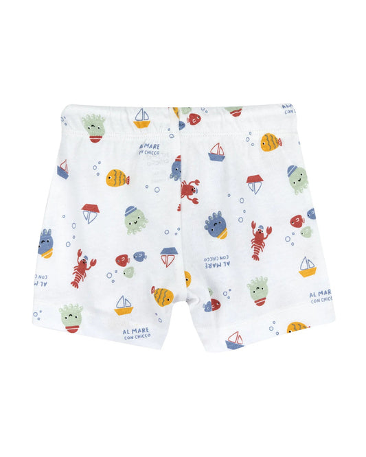 Chicco White & Yellow T-shirt & Shorts Set-Printed-Cotton-For Infants