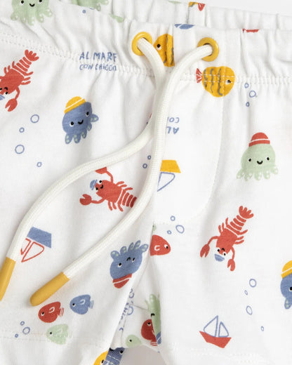 Chicco White & Yellow T-shirt & Shorts Set-Printed-Cotton-For Infants