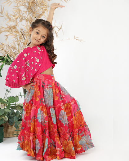 La Dee Da Pink Lehenga Choli-Embroidered-Silk Blend-For Infants