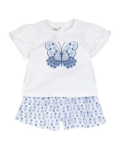 Chicco White & Blue T-shirt & Shorts Set-Graphic Print-Cotton-For Infants