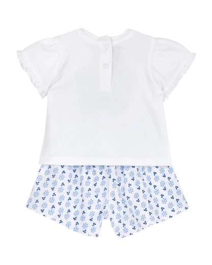Chicco White & Blue T-shirt & Shorts Set-Graphic Print-Cotton-For Infants