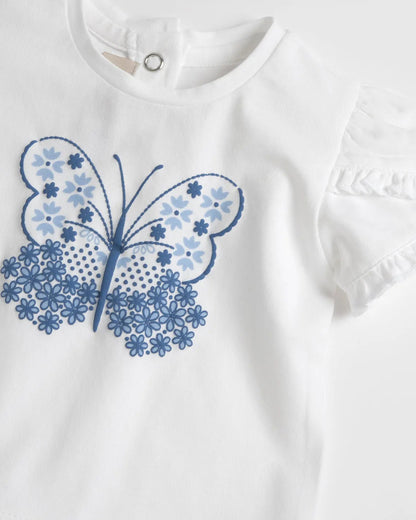 Chicco White & Blue T-shirt & Shorts Set-Graphic Print-Cotton-For Infants
