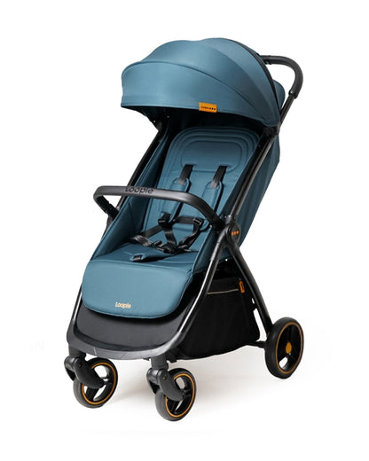 Loopie Hop Cabin Friendly Stroller-One Hand Fold-Flat Reclining Seat-Includes Mosquito Net-1 Year Warranty-For 0 to 4Y (Upto 22 Kg)-Blue Jade