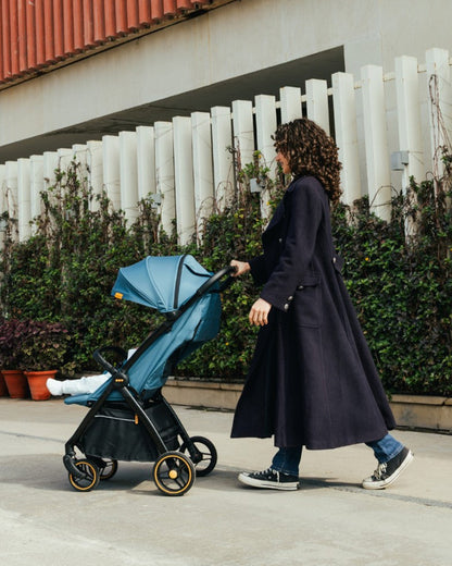 Loopie Hop Cabin Friendly Stroller-One Hand Fold-Flat Reclining Seat-Includes Mosquito Net-1 Year Warranty-For 0 to 4Y (Upto 22 Kg)-Blue Jade