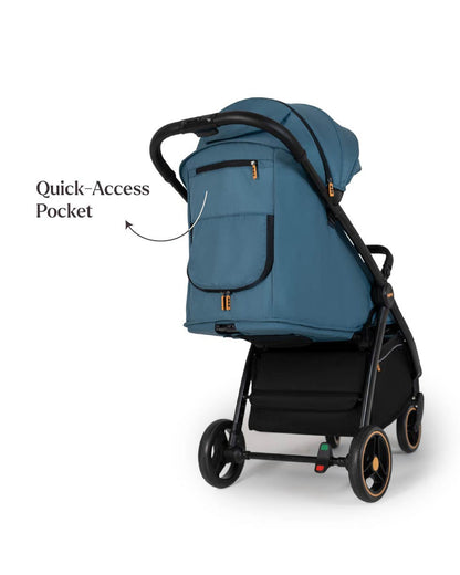 Loopie Hop Cabin Friendly Stroller-One Hand Fold-Flat Reclining Seat-Includes Mosquito Net-1 Year Warranty-For 0 to 4Y (Upto 22 Kg)-Blue Jade