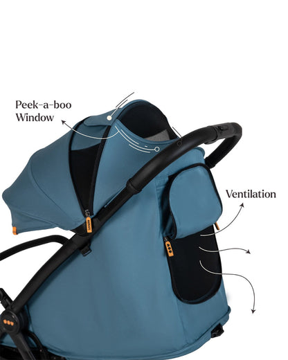 Loopie Hop Cabin Friendly Stroller-One Hand Fold-Flat Reclining Seat-Includes Mosquito Net-1 Year Warranty-For 0 to 4Y (Upto 22 Kg)-Blue Jade