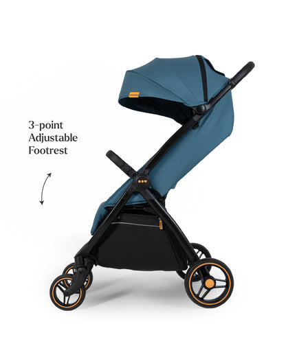 Loopie Hop Cabin Friendly Stroller-One Hand Fold-Flat Reclining Seat-Includes Mosquito Net-1 Year Warranty-For 0 to 4Y (Upto 22 Kg)-Blue Jade