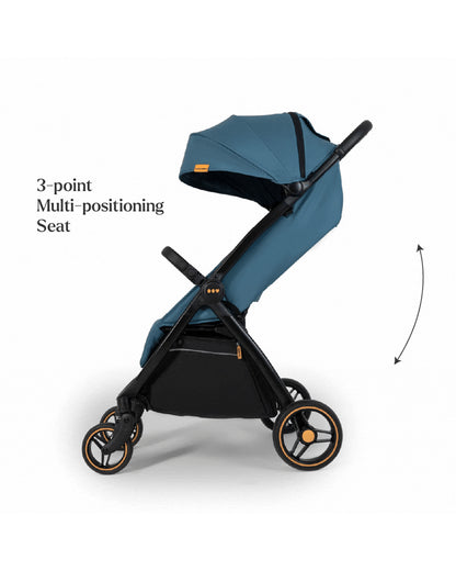 Loopie Hop Cabin Friendly Stroller-One Hand Fold-Flat Reclining Seat-Includes Mosquito Net-1 Year Warranty-For 0 to 4Y (Upto 22 Kg)-Blue Jade
