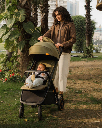Loopie Hop Cabin Friendly Stroller-One Hand Fold-Flat Reclining Seat-Includes Mosquito Net-1 Year Warranty-For 0 to 4Y (Upto 22 Kg)-Olive Fern