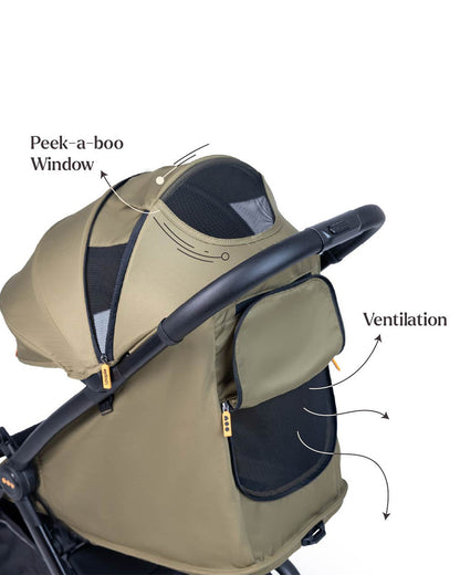 Loopie Hop Cabin Friendly Stroller-One Hand Fold-Flat Reclining Seat-Includes Mosquito Net-1 Year Warranty-For 0 to 4Y (Upto 22 Kg)-Olive Fern