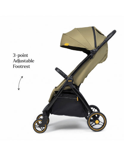 Loopie Hop Cabin Friendly Stroller-One Hand Fold-Flat Reclining Seat-Includes Mosquito Net-1 Year Warranty-For 0 to 4Y (Upto 22 Kg)-Olive Fern