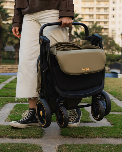 Loopie Hop Cabin Friendly Stroller-One Hand Fold-Flat Reclining Seat-Includes Mosquito Net-1 Year Warranty-For 0 to 4Y (Upto 22 Kg)-Olive Fern