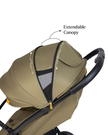 Loopie Hop Cabin Friendly Stroller-One Hand Fold-Flat Reclining Seat-Includes Mosquito Net-1 Year Warranty-For 0 to 4Y (Upto 22 Kg)-Olive Fern