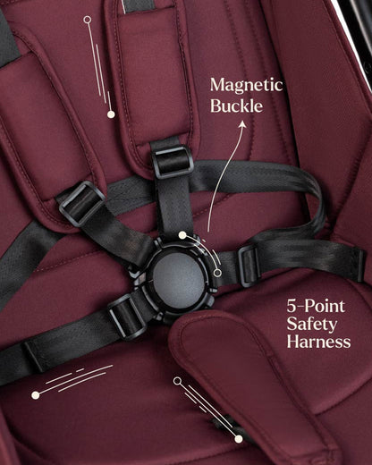 Loopie Hop Cabin Friendly Stroller-One Hand Fold-Flat Reclining Seat-Includes Mosquito Net-1 Year Warranty-For 0 to 4Y (Upto 22 Kg)-Mulberry Maroon