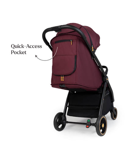 Loopie Hop Cabin Friendly Stroller-One Hand Fold-Flat Reclining Seat-Includes Mosquito Net-1 Year Warranty-For 0 to 4Y (Upto 22 Kg)-Mulberry Maroon