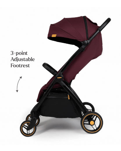 Loopie Hop Cabin Friendly Stroller-One Hand Fold-Flat Reclining Seat-Includes Mosquito Net-1 Year Warranty-For 0 to 4Y (Upto 22 Kg)-Mulberry Maroon