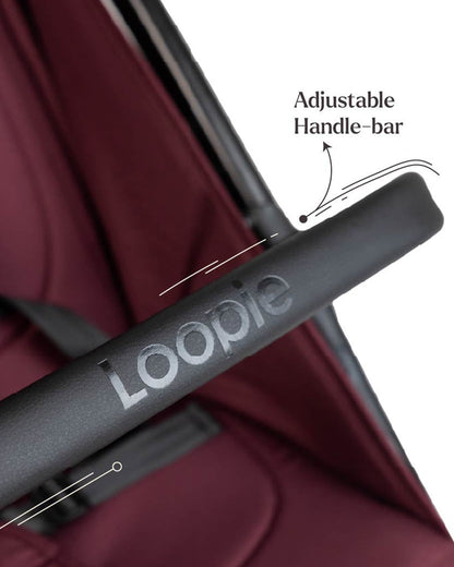 Loopie Hop Cabin Friendly Stroller-One Hand Fold-Flat Reclining Seat-Includes Mosquito Net-1 Year Warranty-For 0 to 4Y (Upto 22 Kg)-Mulberry Maroon